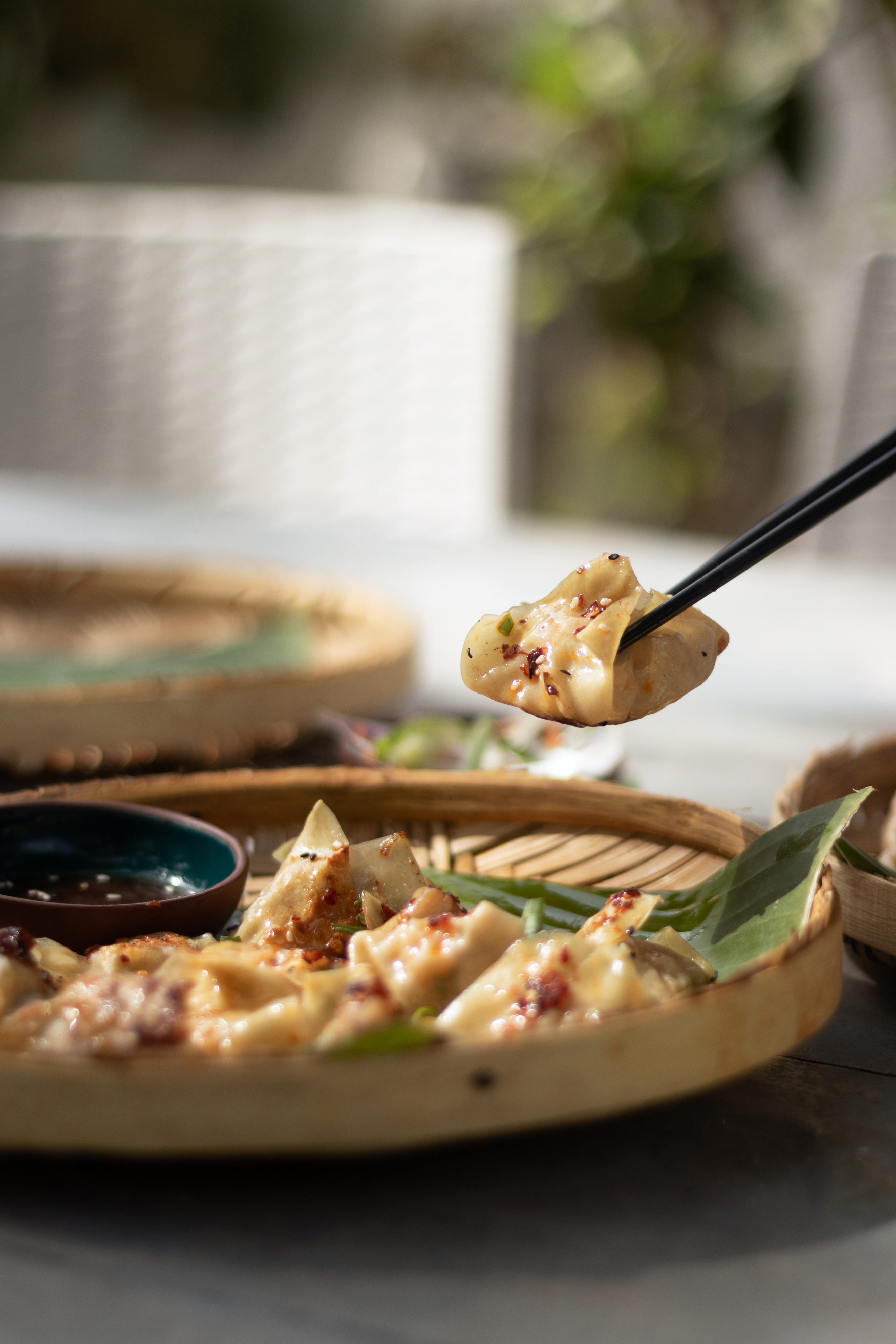 Handmade dumplings presented in baskets